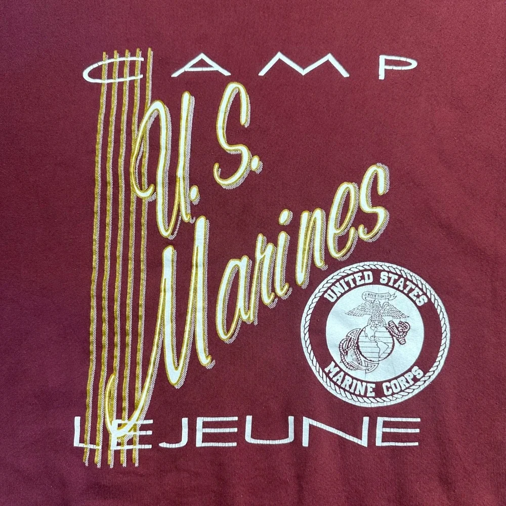 Soffe Sweatshirt Mens Large Maroon Camp Lejeune‎ US Marines Vintage 90s USA Made